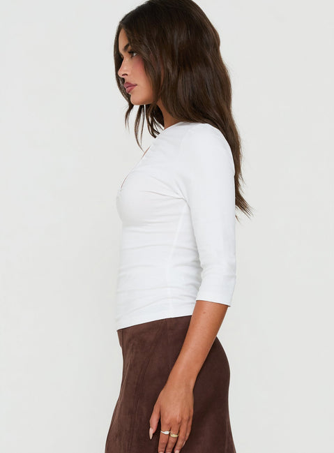 Soleia Keyhole 3/4 Sleeve Top White