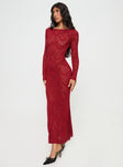 Princess Polly Boat Neck  Pricely Long Sleeve Maxi Dress Red