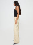 side view of model wearing Princess Polly Chicker Mid Rise Pants Beige Low Rise Pants 