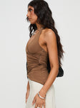 BrownHalter top Wrap style, invisible zip fastening, asymmetric hem