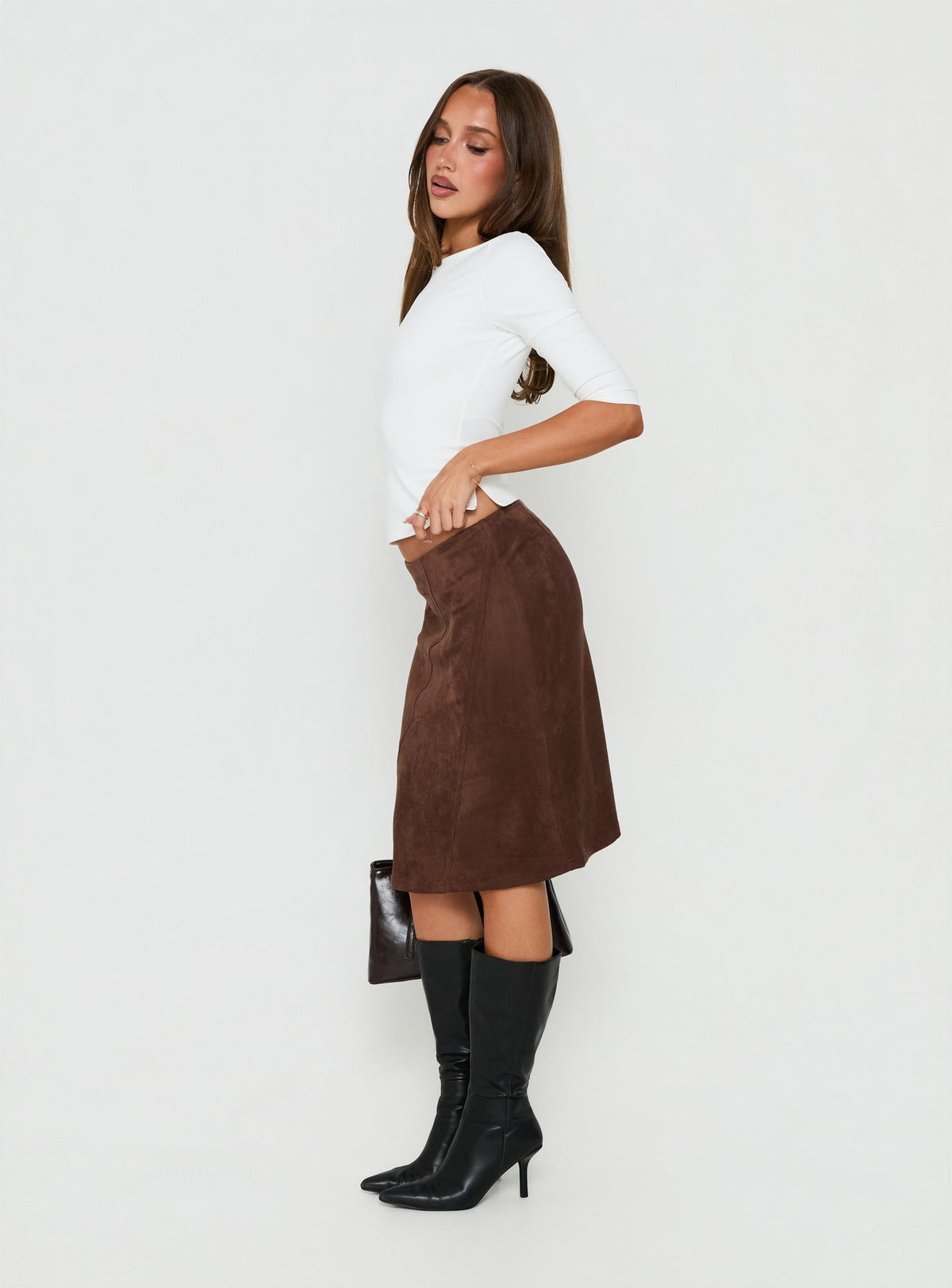 Shades Of Love Faux Suede Midi Skirt Chocolate