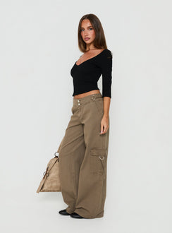 Kellenna Straight Leg Low Rise Cargo Pants Khaki