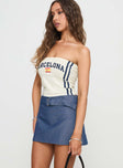   side view of model wearing Princess Polly Marine Skirt Indigo Mini Skirts 