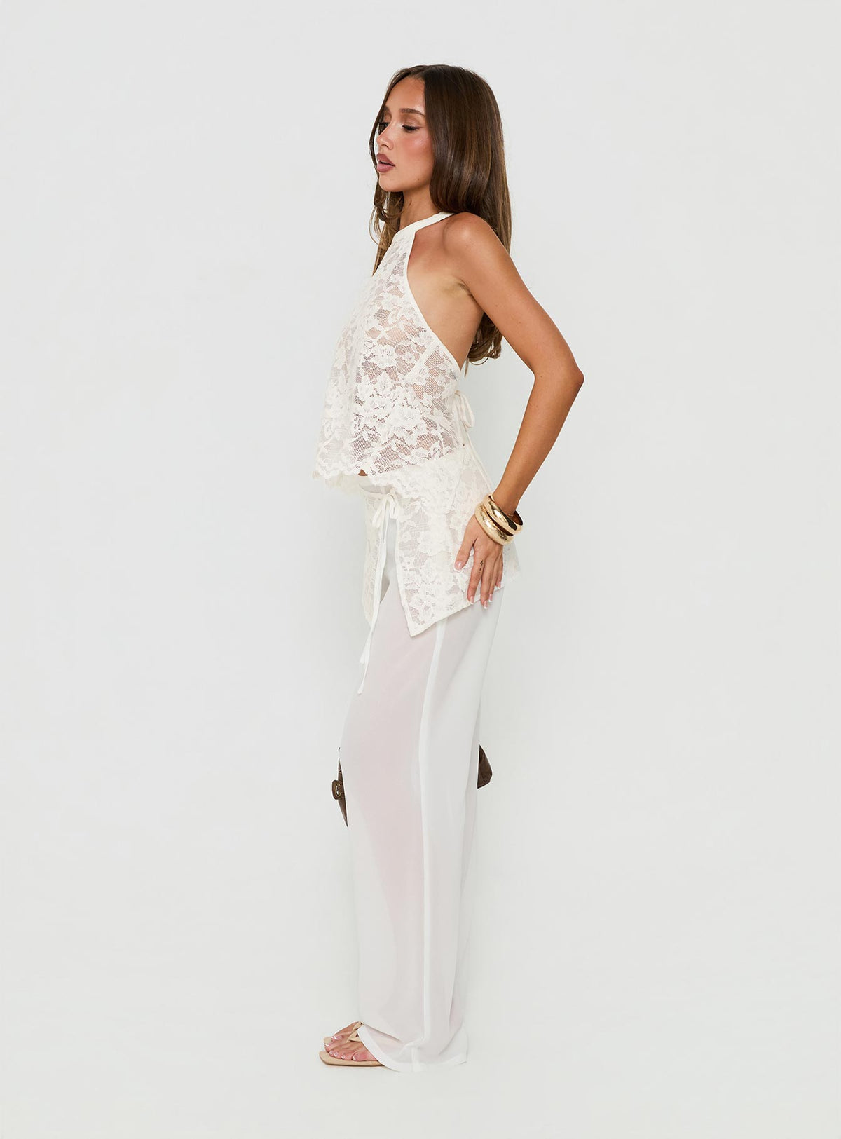 Claudie Layered Lace Straight Leg Pants White
