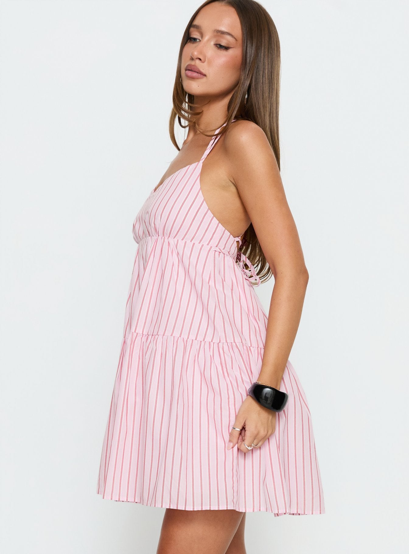 Elisabef Halter Mini Dress Pink Stripe | Princess Polly