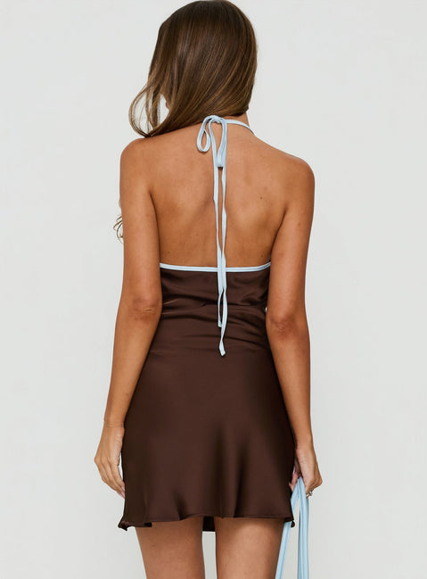Jacyntha Halter Mini Dress Chocolate / Blue