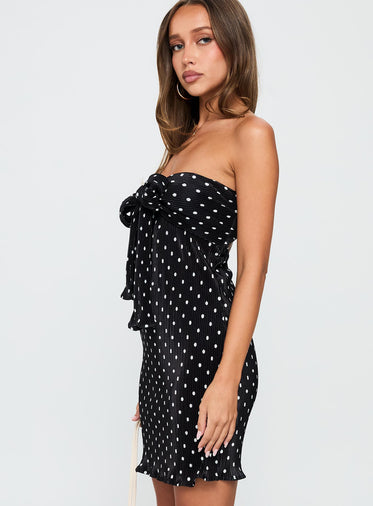 Jacquelyn Plisse Mini Dress Black / Polka Dot