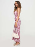 side view of model wearing Princess Polly Abeila Strapless Maxi Dress Pink Sweetheart Neckline 