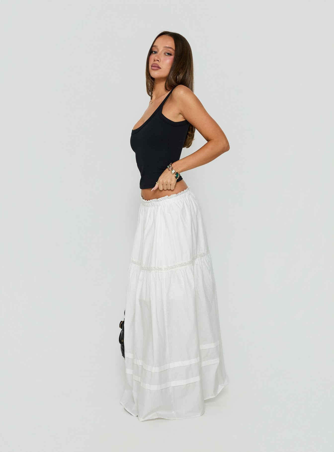 Meanna Tiered Maxi Skirt White