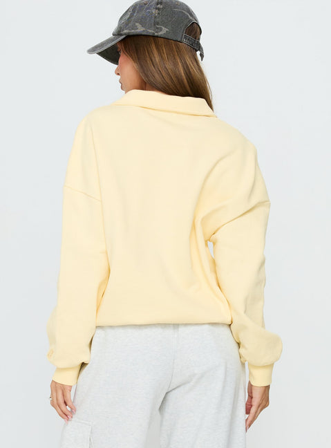 back view of model wearing Princess Polly Rozanna 1/4 Zip Jumper Butter Cropped Jumpers 