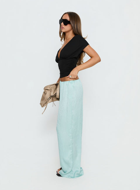side view of model wearing Princess Polly Salona Satin Straight Leg Pants Jelly Mint Mid Rise Pants 