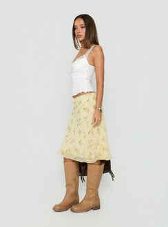 Evina Picot Trim Midi Skirt Yellow Paisley