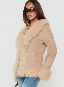 Natassia Faux Fur Jacket Beige