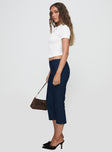 side view of model wearing Princess Polly Diran Capri Trouser Indigo 