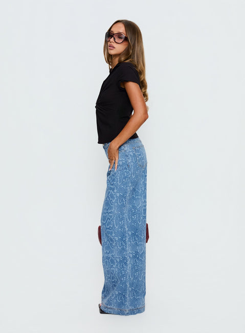 Spoken Truth Mid Rise Straight Leg Jeans Snake Blue Wash