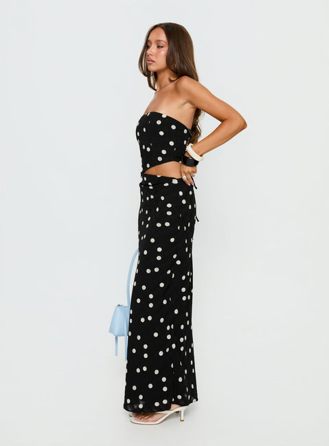 Jasira Strapless Drape Maxi Dress Black Polka Dot