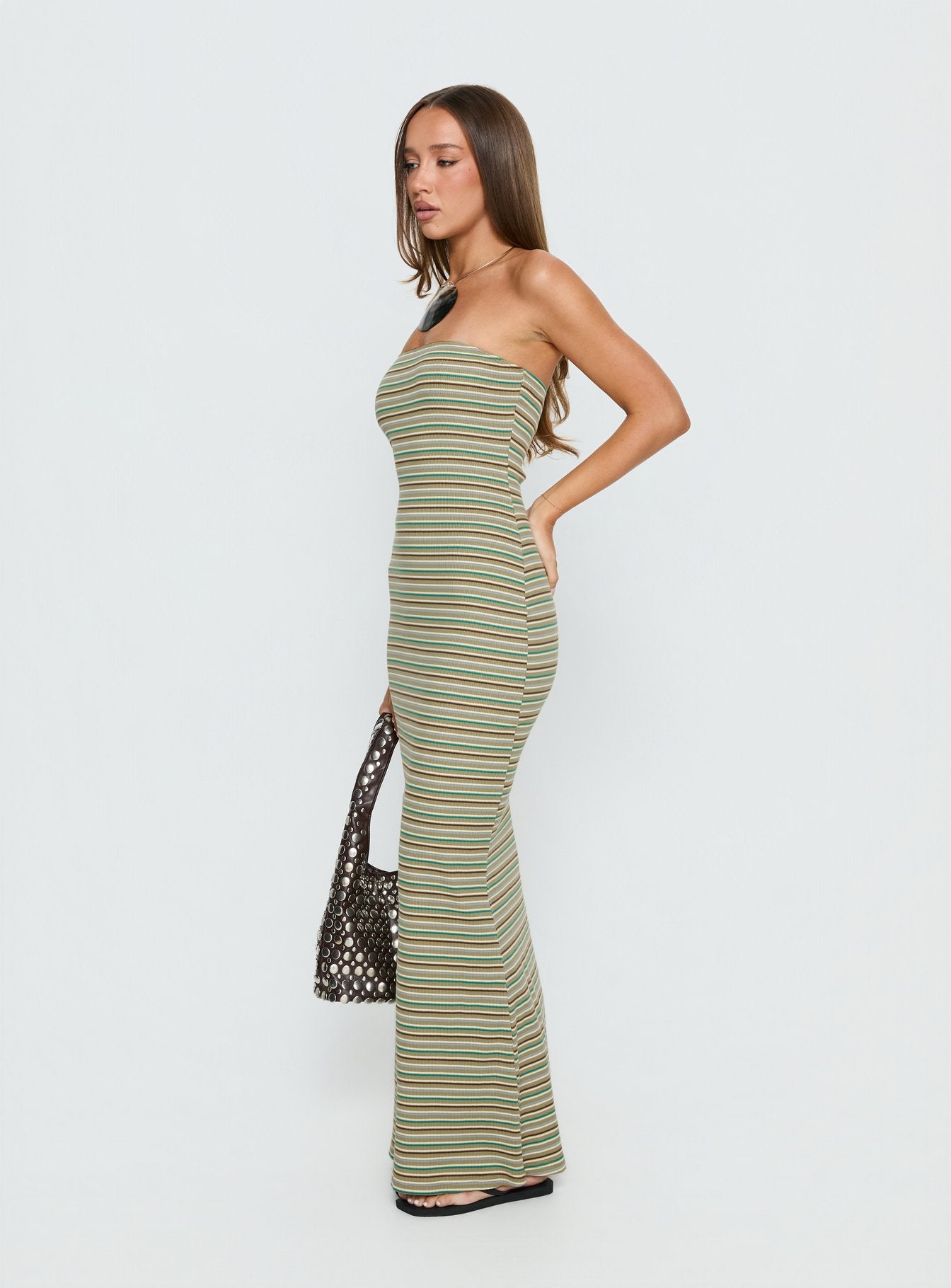 strapless striped maxi dress Andres Otalora Sono Veri Strapless Striped Maxi Dress
