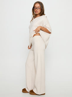 side view of model wearing Princess Polly Bekki Wide Leg Knit Pant Oat High Rise Pants 