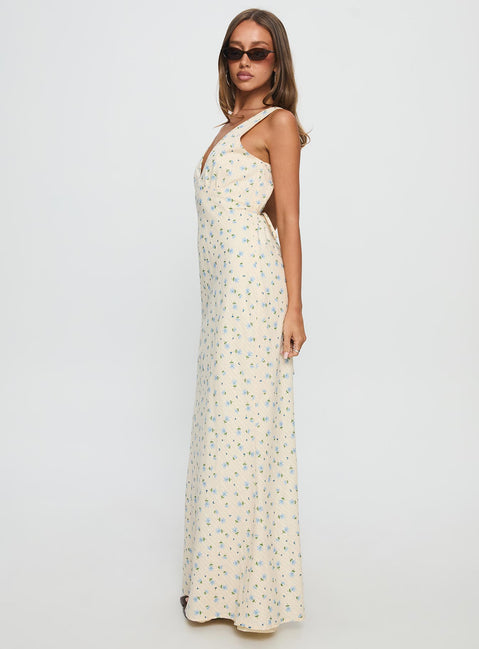 Manolia Textured Maxi Dress Cream Floral