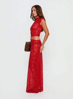 Vionna Lace Maxi Skirt | Red | Womens
