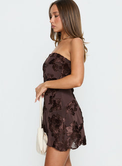 Meadow of Dreams Strapless Mini Dress Brown Floral Burnout