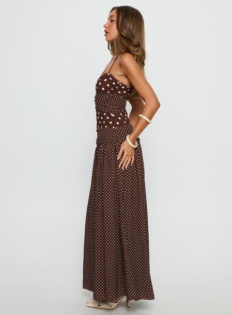 Marguerite Halter Maxi Dress | Brown Polka Dot | Womens | Princess Polly Lower Impact Marguerite Halter Maxi Dress | Brown Polka Dot | Womens | Princess Polly Lower Impact
