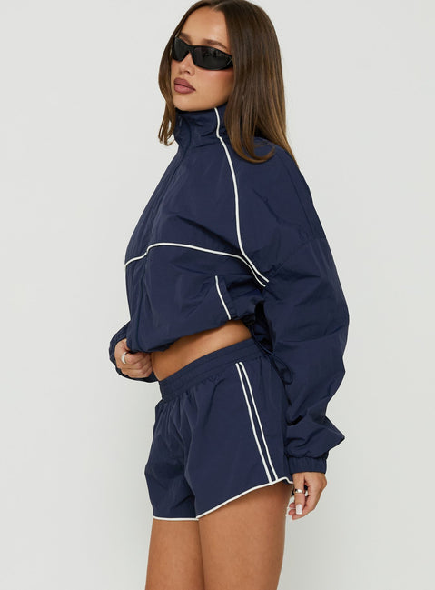 Shayyla Mid Rise Elasticated Waist Shorts Navy / White