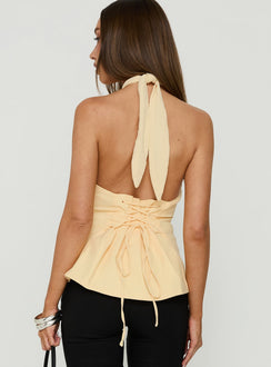 Philomenah Cross Front Tie Neck Top Lemon