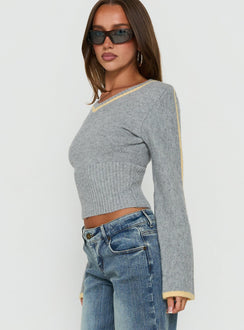 Kaylea Cinched Waist V Neck Knit Sweater Grey / Yellow