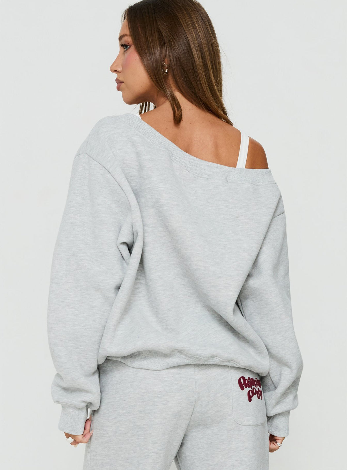 Aaleah Off Shoulder Fleece Jumper Grey