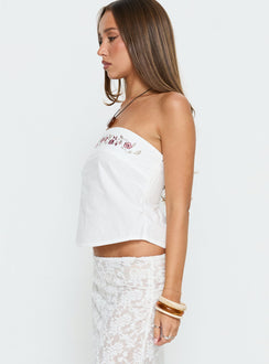 Ahera Floral Detail Strapless Top White