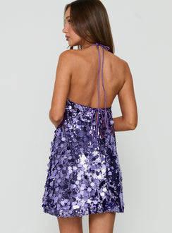 Fluorescents Halter Mini Dress Purple
