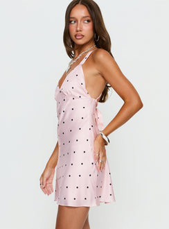 Rosabelle Satin Mini Dress Pink Polka Dot