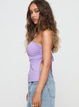 side view of model wearing Princess Polly Diamanta Top Lilac Sleeveless straight 