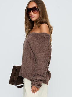 side view of model wearing Princess Polly Main Thing Knit Sweater Mocha 