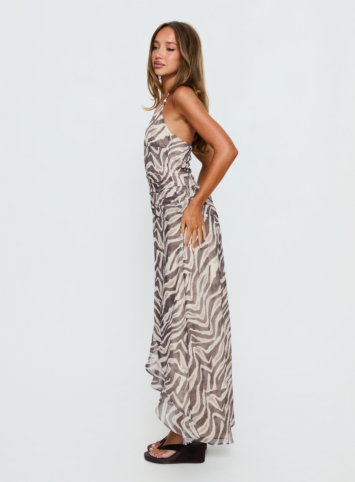 Roxine Asymmetrical Halter Maxi Dress | Animal Multi | Womens