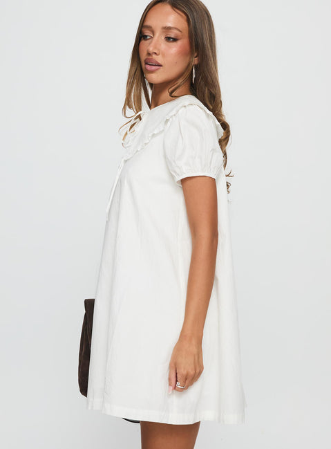Roseprick Puff Sleeve Babydoll Dress White | Princess Polly Roseprick Puff Sleeve Babydoll Dress White | Princess Polly