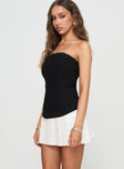 side view of model wearing Princess Polly Obsessed Strapless Mini Dress Black Straight Neck 