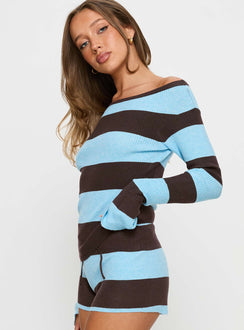 Ahani Off Shoulder Knit Top Blue / Brown