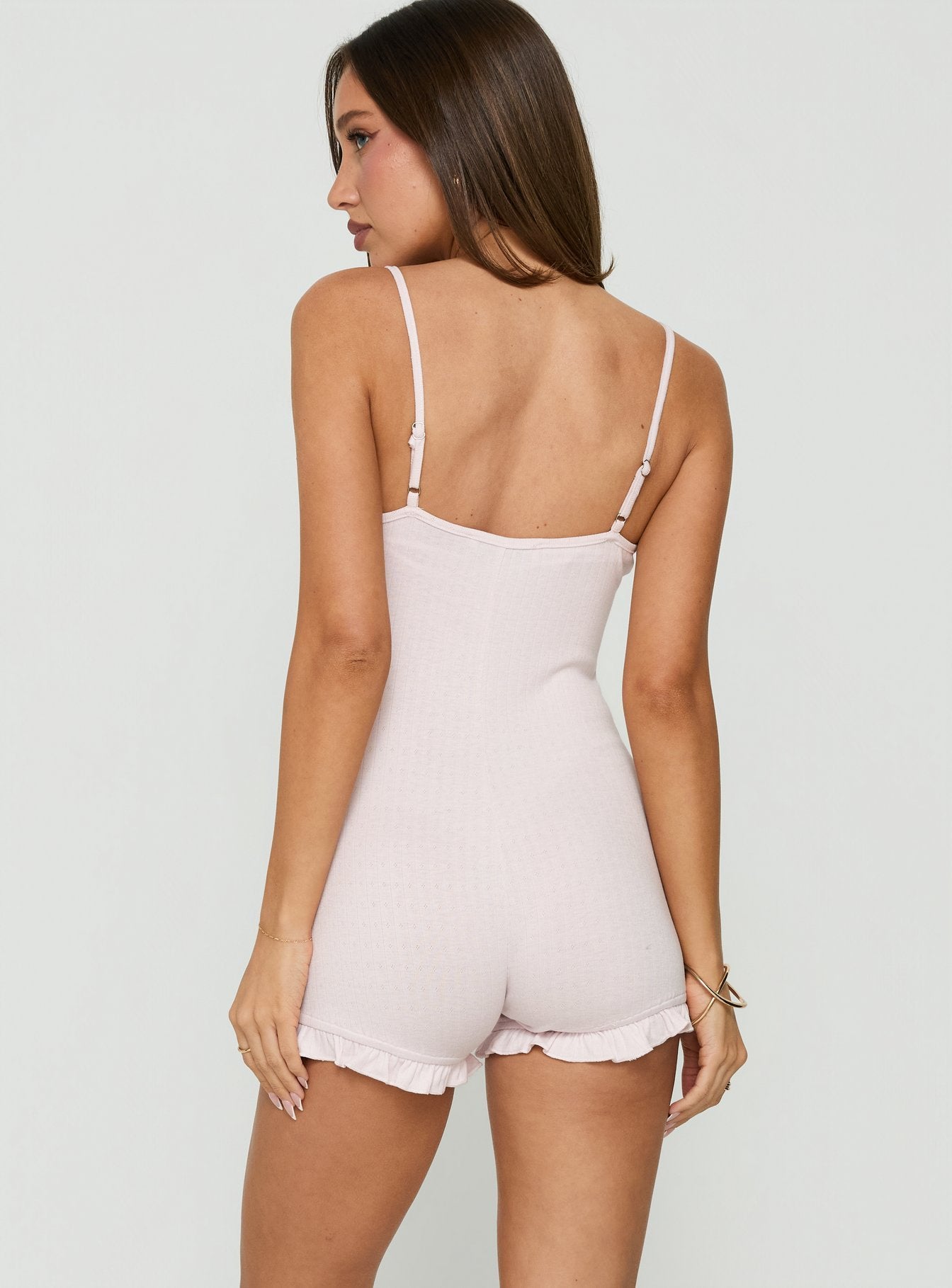 Vespra Frill Detail Sleep Playsuit Baby Pink