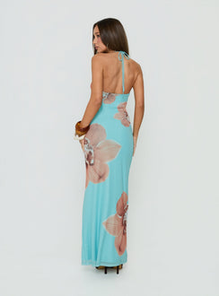 Kamina Beaded Halter Maxi Dress Turquoise