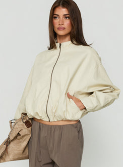 Chayden Cropped Canvas Bomber Jacket Cream