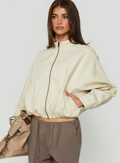 Chayden Cropped Canvas Bomber Jacket Cream