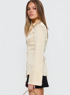 Emalona Long Sleeve Satin Top Cream