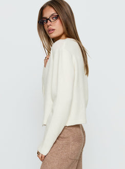 side view of model wearing Princess Polly Denmark Cardigan White Cropped Jumpers 