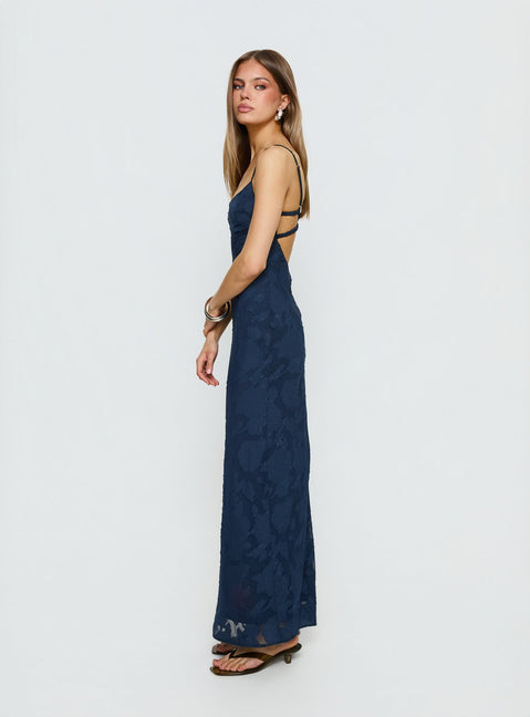 Ariadne Scoop Backless Maxi Dress Burnout | Navy | Womens | Princess Polly Ariadne Scoop Backless Maxi Dress Burnout | Navy | Womens | Princess Polly