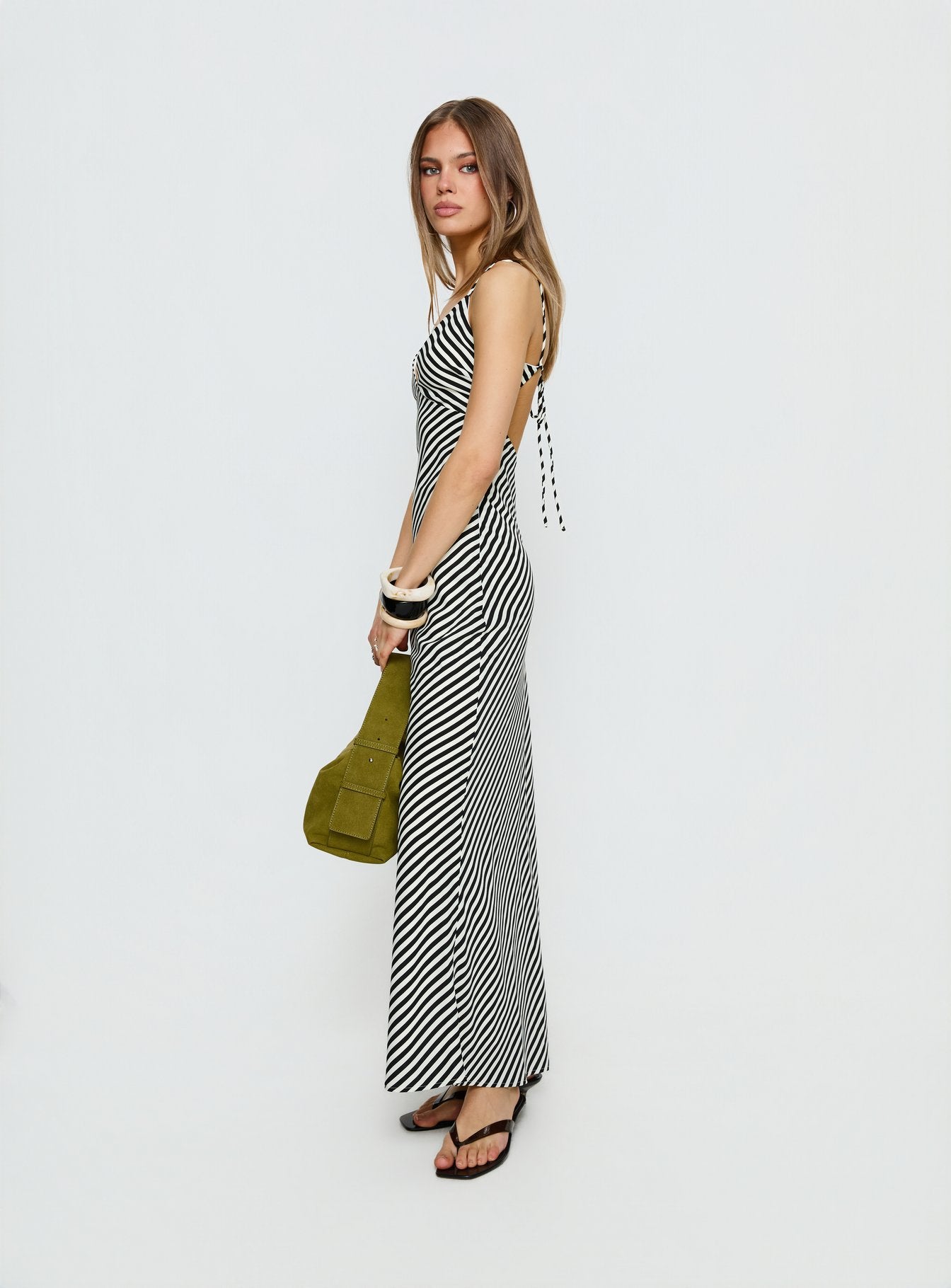Lesondo V Neck Maxi Dress Black | White Stripe | Black | White Stripe | Womens
