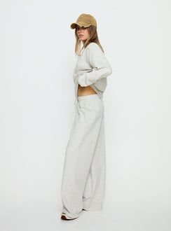 side view of model wearing Princess Polly Dodie Wide Leg Pants Grey Marle Mid Rise Pants 