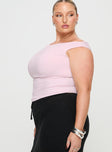 Pink Asymmetric top Gathered shoulder, elasticated underbust
