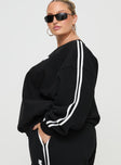 Princess Polly Crew Neck Sweatshirt Stripe Black / White Curve